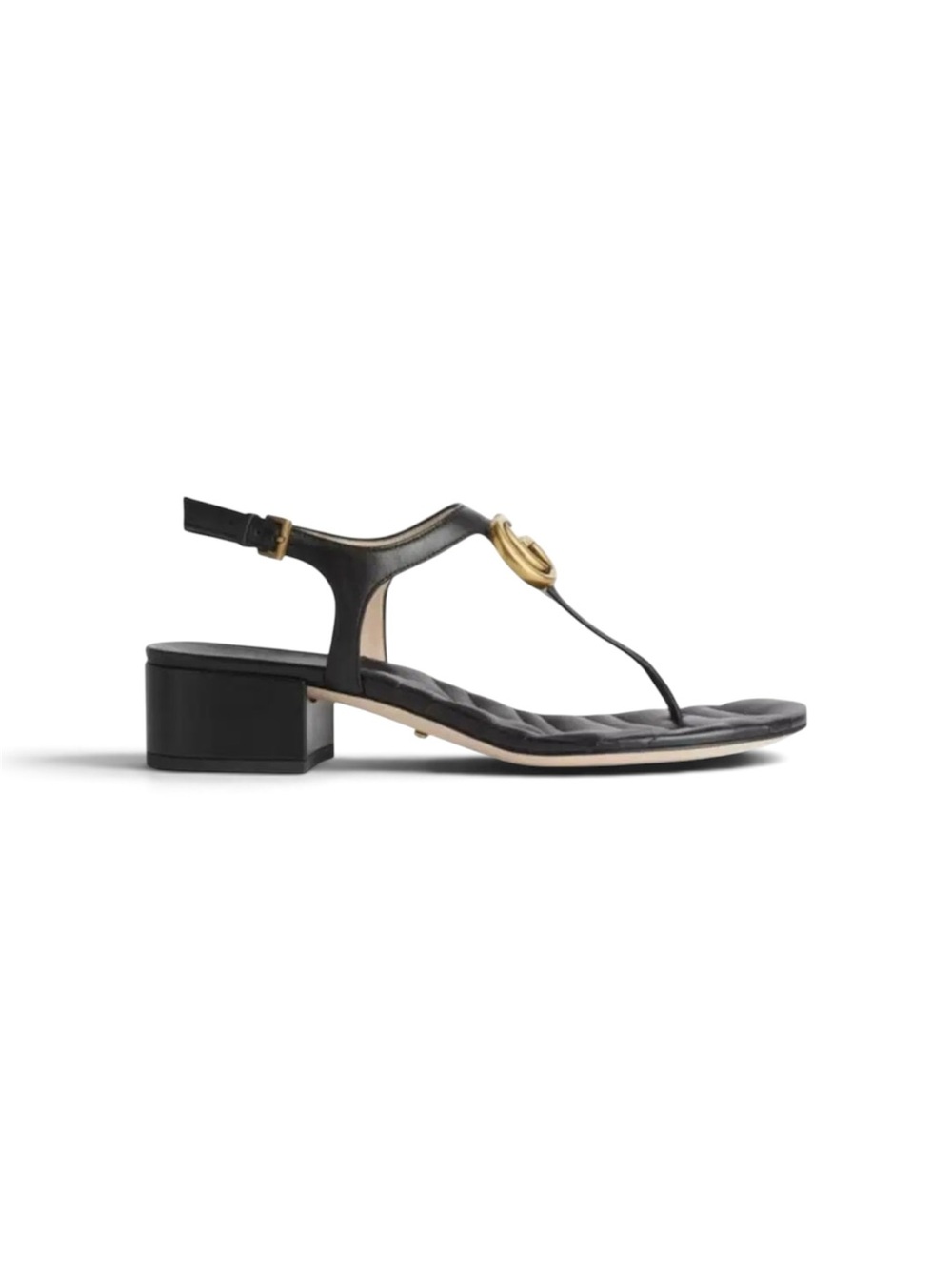 Gucci Black Leather Marmont Double G Padded Chevron Thong Sandals - Size 37